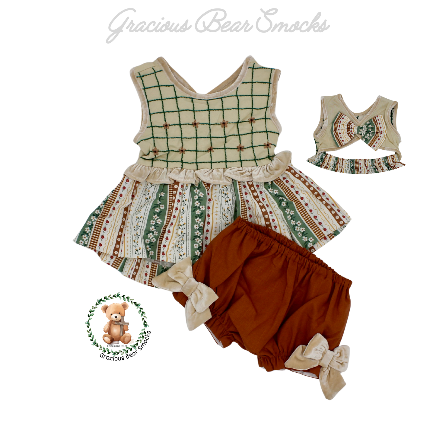 RTS Rust Floral Girl Diaper Set