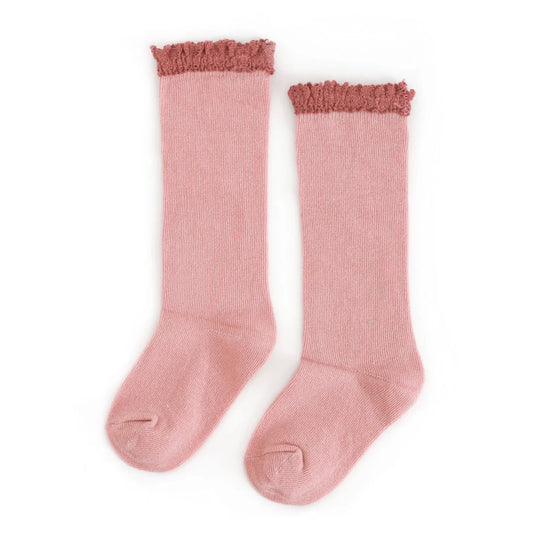 Blush & Mauve Lace Top Knee High Socks from Little Stocking Co