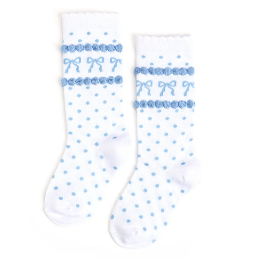 Blue Bow Scalloped Knee Socks from Little Stocking Co