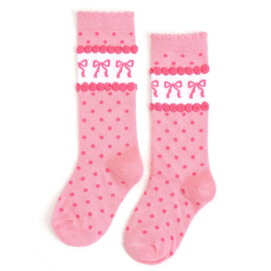 Pink Bow Scalloped Knee Socks from Little Stocking Co