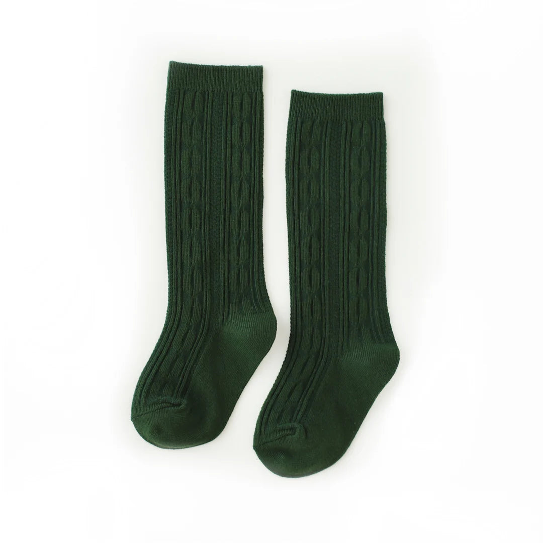 Forrest Green Cable Knit Knee High Socks from Little Stocking Co