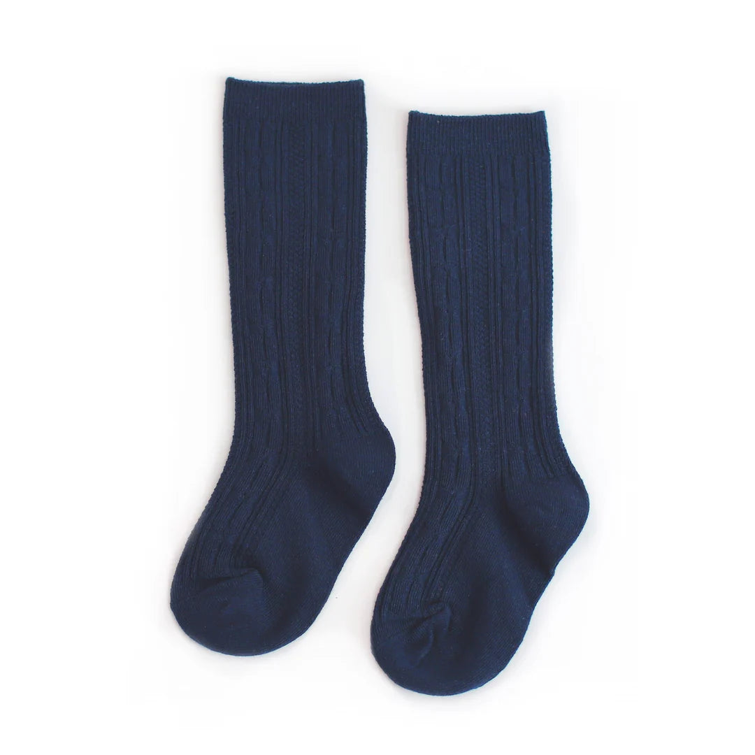 Navy Cable Knit Knee High Socks from Little Stocking Co