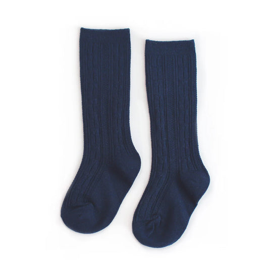 Navy Cable Knit Knee High Socks from Little Stocking Co