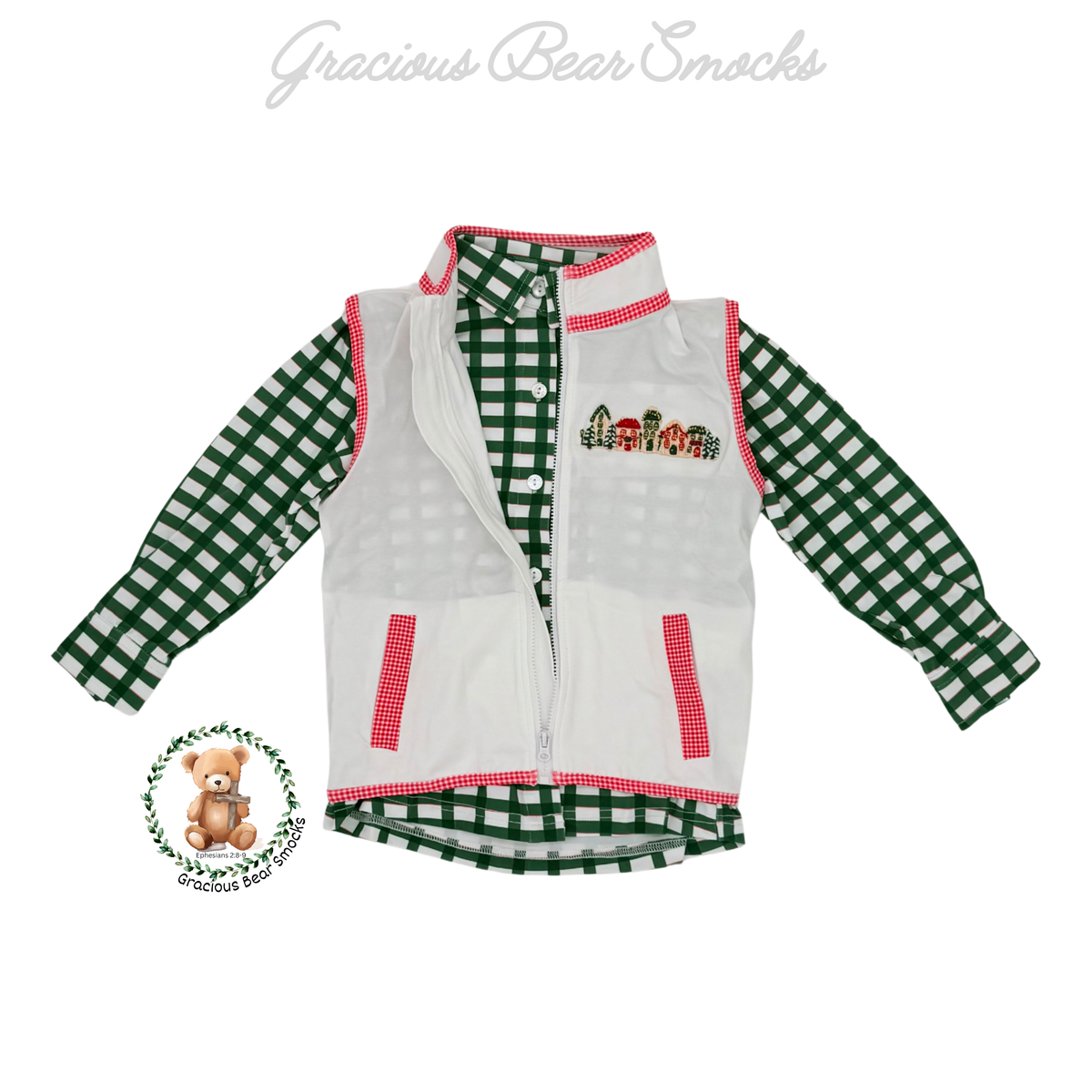 RTS Christmas Cottage Boy Button Down & Vest